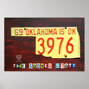 Póster Oklahoma License Plate Map Print