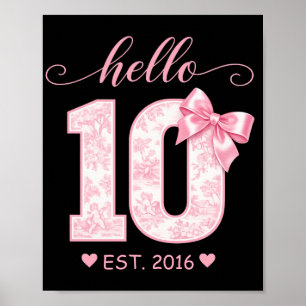 Poster Olá 10 Aniversário   Rosa Olá 10 Ano Personalizado
