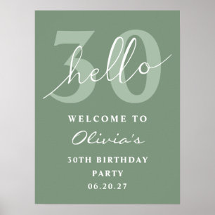 Poster Olá 30 Modern Simple Sage Green Birthday