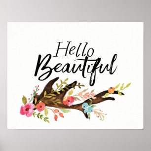 Póster Olá! Antler e flores bonitos