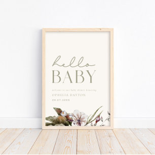 Poster OLÁ BABY   Sage e Ivory minimalistas bem-vindas