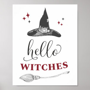 Poster Olá Bruxas Halloween Engraçado Citação Texto Porta