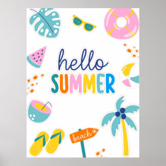 Poster Olá Diversão de Verão na Praia Design Retro