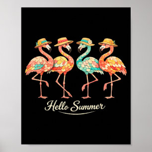 Poster Olá Flamingo Vintage de Verão Trocal Pássaros Fofo