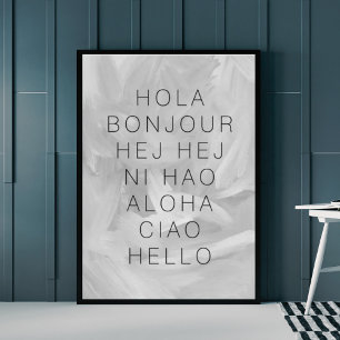 Poster Olá Hola Bonjour Modern Typografia Negra