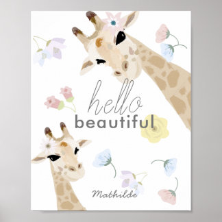 Poster Olá Linda Girafa Floral Nursery Art