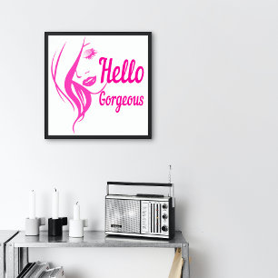 Poster Olá Linda Lady Face Desenhando Tipografia Pequena
