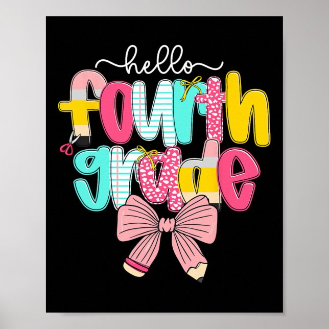 Poster Olá Preppy para Professora do 4º Ano Coquette Bow  (Frente)