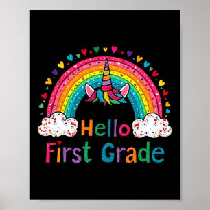 Poster Olá Primeiro Grau Arco-íris Unicórnio Fofo Profess