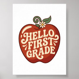 Poster Olá Primeiro Grau Maçã Retro Volta às Aulas