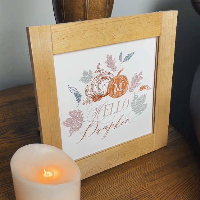 Póster Olá Pumpkin Festivo Outono Fora Deixa Monograma (Hello Pumpkin Festive Autumn Fall Leaves Monogram Poster)