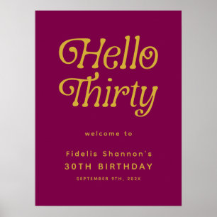 Poster Olá, Retro wine red e gold 30 - Sinal de boas vind