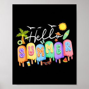 Poster Olá Sorvete de Férias de Verão Picolé Sorvete