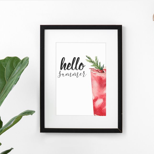 Poster Olá Summer Watercolor Red Cherry Coctail (Criador carregado)