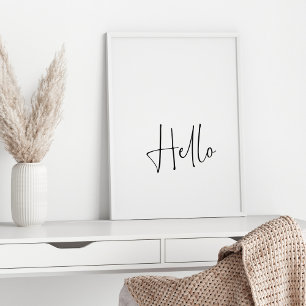 Poster Olá! tipografia preto e branco moderna mínima