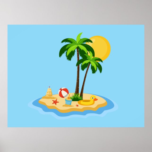 Poster Olá Verão Sol Retro Círculo Vintage Praia (Frente)