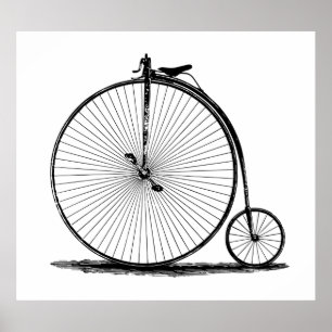 Poster old  19th bicycle century penny farthing l Vintage