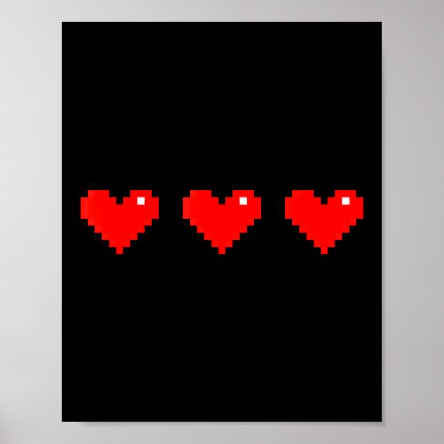 Poster Old 8 Bit Heart Arcade Retro Xel Gamer Valentine's (Frente)