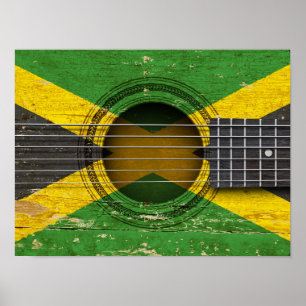 Póster Old Acoustic Guitar with Jamaican Flag