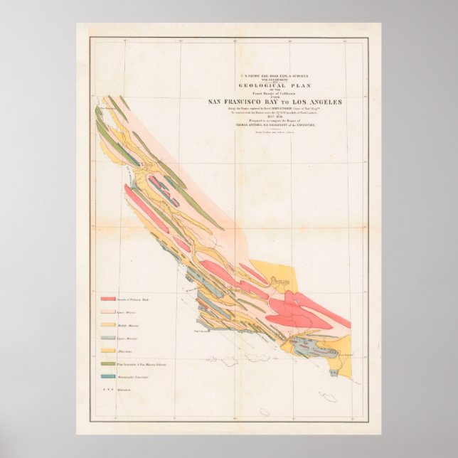Poster Old Coastal California Geology Map (1856)  (Frente)