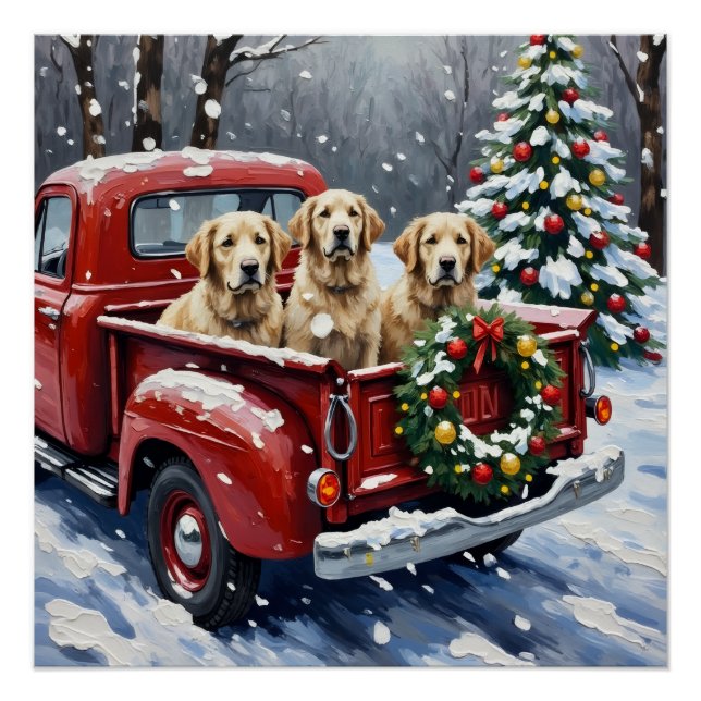Póster Old English Sheepdog Christmas Red Truck Holiday (Frente)