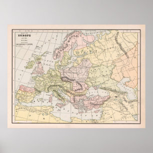 Poster Old Europe 800 AD Map (1901) 