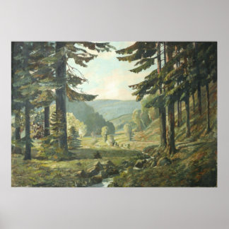 Poster Old German Oil Painting - Forest serra de mineral