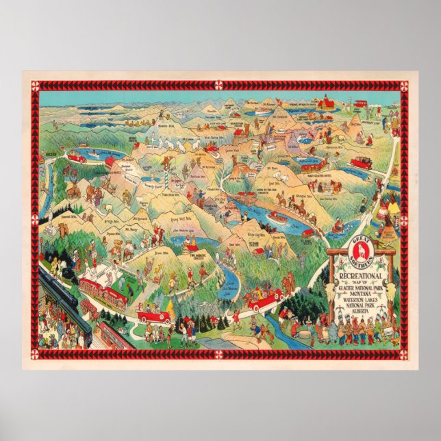 Poster Old Glacier National Park Map (1925)  (Frente)