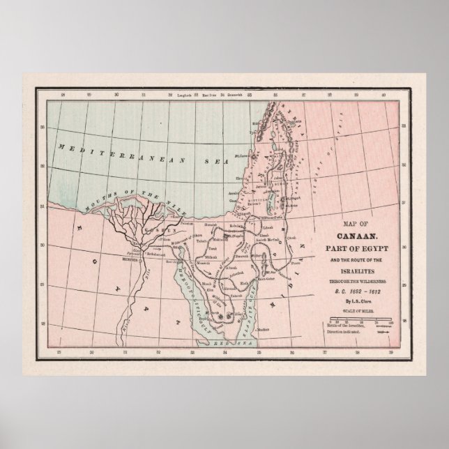Poster Old Hebrew Exodus Out of Egypt Map (1901)  (Frente)