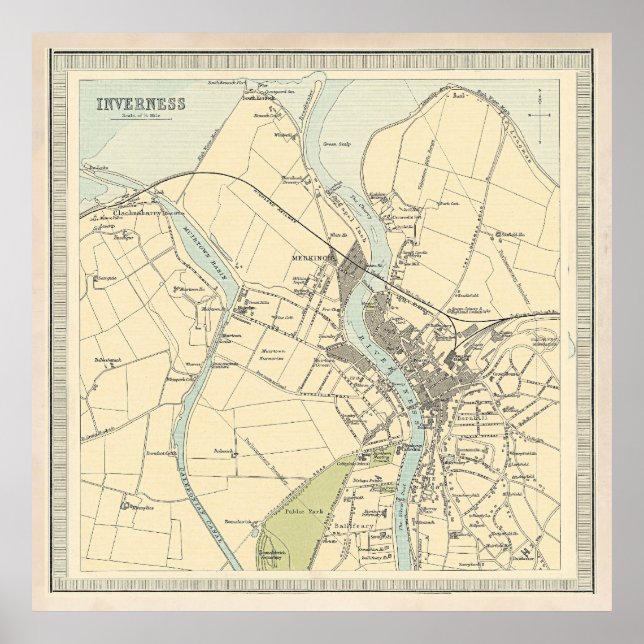 Poster Old Inverness Scotland Map (1912)  (Frente)