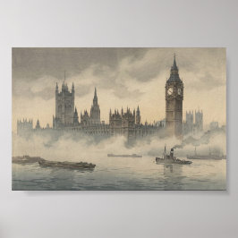 Poster Old London in the Mist Japanese Woodblock Print