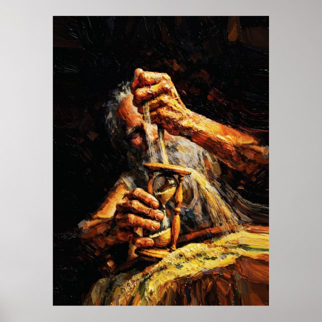 Poster Old Man Hourglass Time Slipping Away Impasto (Frente)