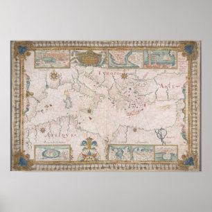 Póster Old Mediterranean sea map