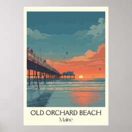 Poster Old Orchard Beach ME Vintage Pier Sunset Art