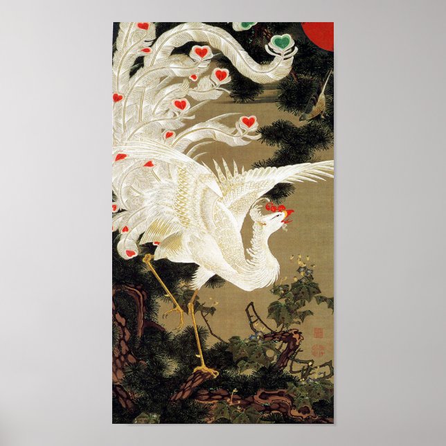 Poster Old Pine Tree e White Phoenix por Ito Jakuchu (Frente)