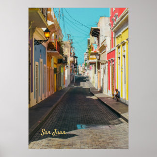 Poster Old San Juan Cobblestone Street Photography