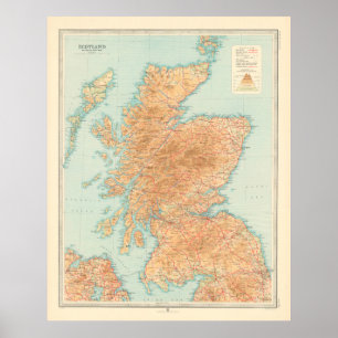 Poster Old Scotland Map (1912) Vintage Scottish Atlas