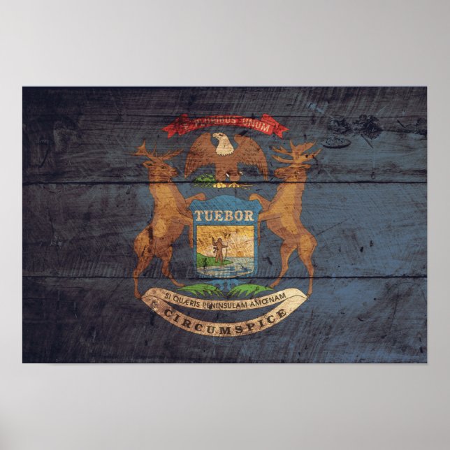 Póster Old Wood Michigan Flag (Frente)