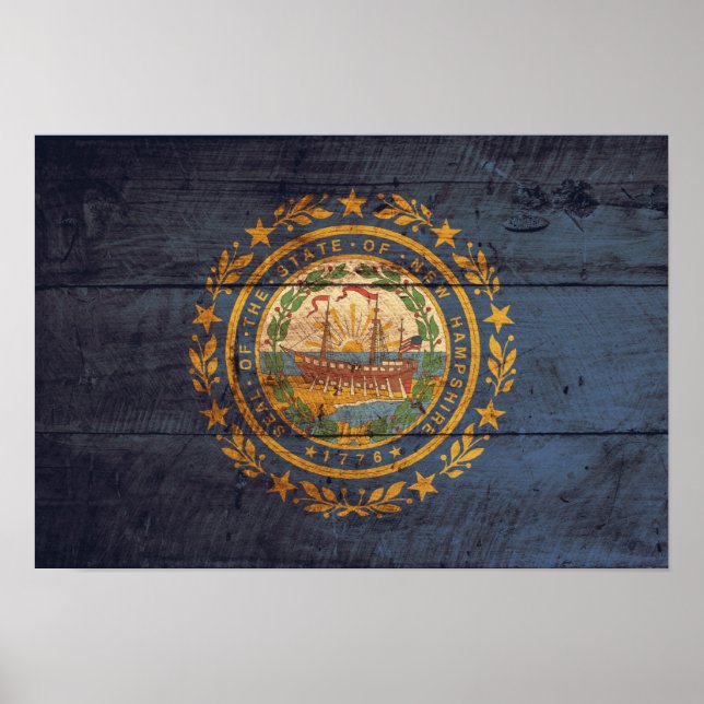 Póster Old Wood New Hampshire Flag; (Frente)