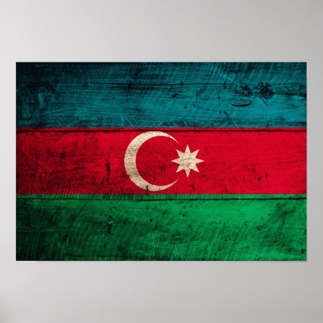 Póster Old Wooden Azerbaijão Flag (Frente)