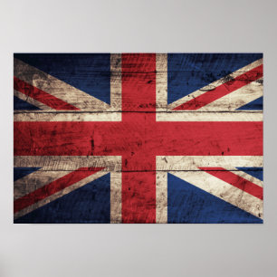 Poster Old Wooden British Flag