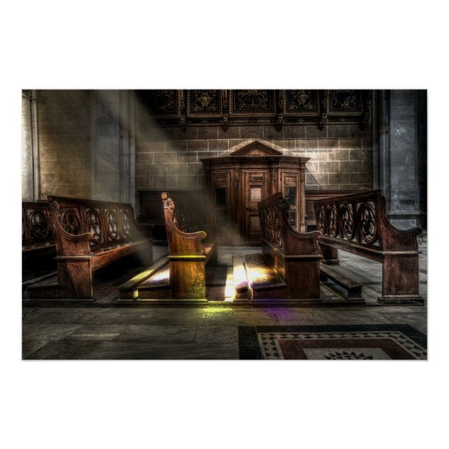 Póster Old Wooden Church Bench com Kneeler (Frente)