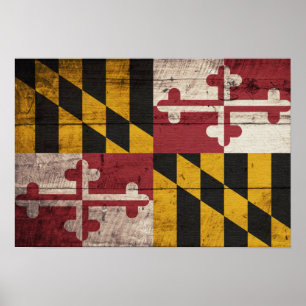 Póster Old Wooden Maryland Flag