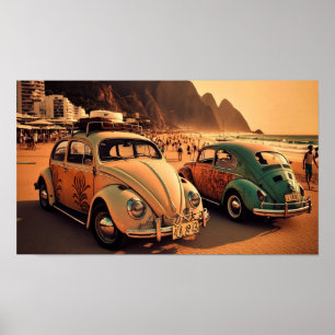 Poster Oldtimer Beetle em Copacabana Beach
