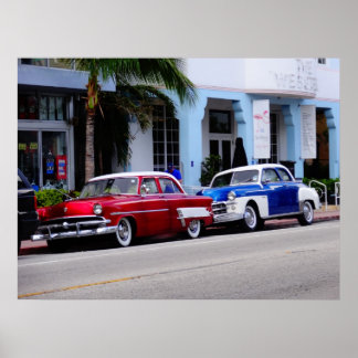 Póster Oldtimer na Ocean Drive Miami Beach
