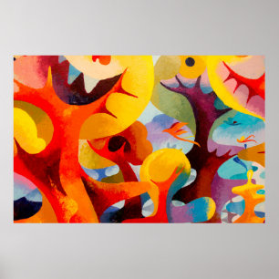 Poster óleo de abstrato e cor acrílica na canvas, Brus