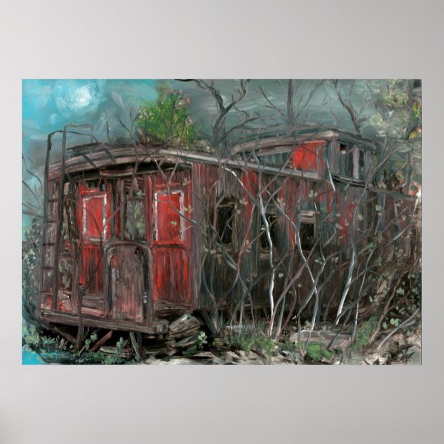 Poster Óleo de Caboose na Ilha de Nuvens da cinza no pain (Frente)