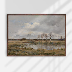 Poster Óleo paisagístico sobre canvas, arte antiga, óleo