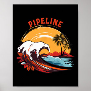 Poster Oleoduto do pôr do sol retrô no Havaí surfando no