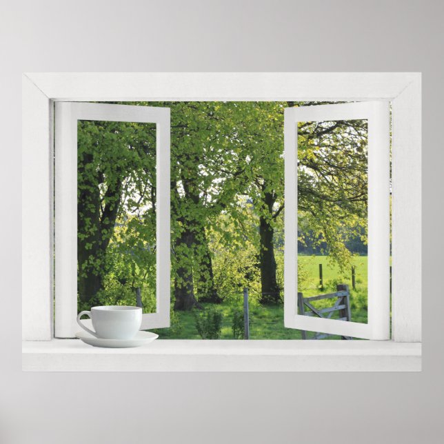 Poster Olhando para o Verde - Vista de Janela Aberta com  (Frente)
